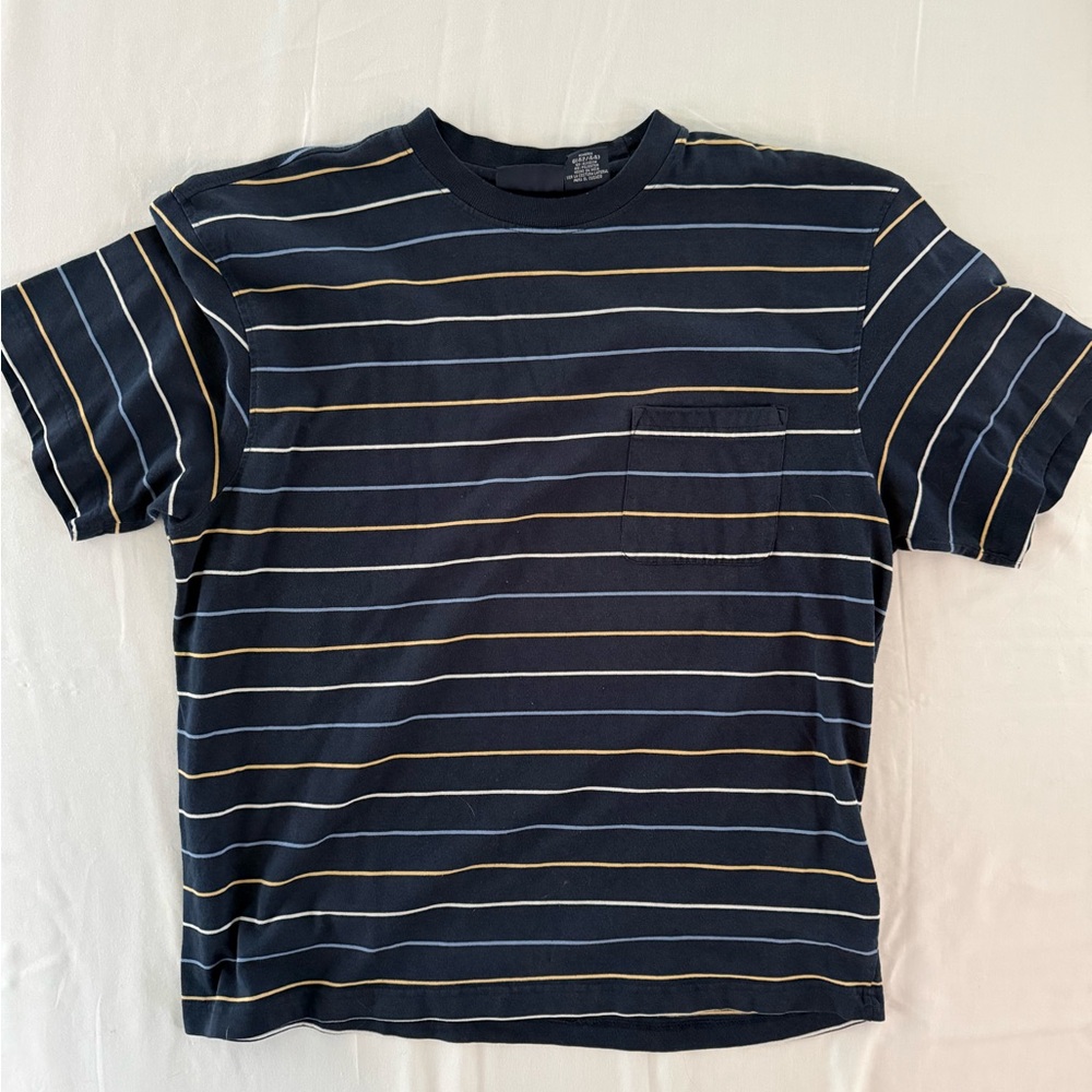 Vintage 90s Puritan Men’s Navy Striped Short Sleeve Pocket Tee Size Large